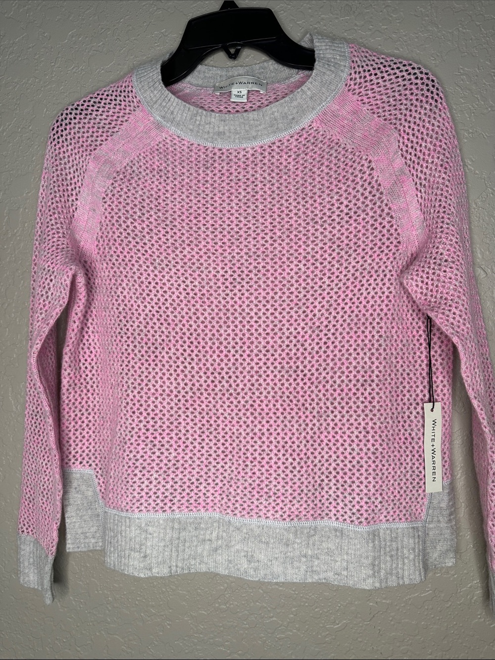 NEW White & Warren 100% Cashmere Mesh Sweatshirt in Rose Glow and Talc